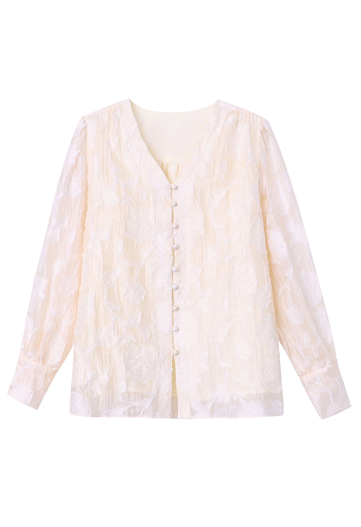 Camellia Flower Jacquard Collarless Shirt