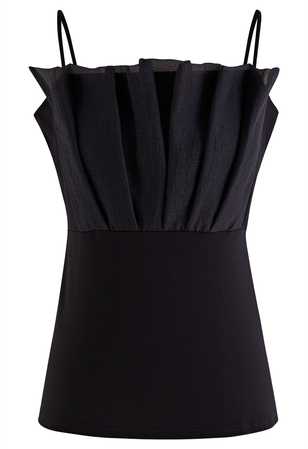 Pleated Front Cami Top in Black
