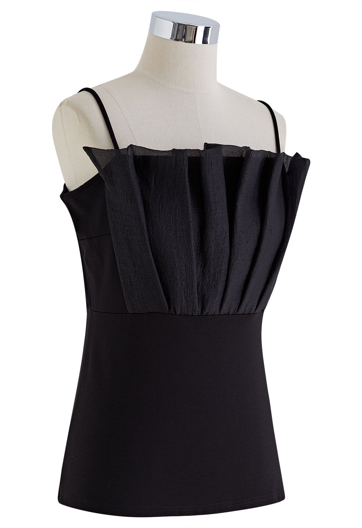 Pleated Front Cami Top in Black