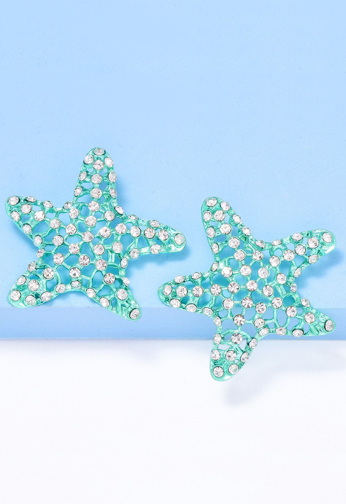 Starfish Hollow Out Zircon Earrings in Mint