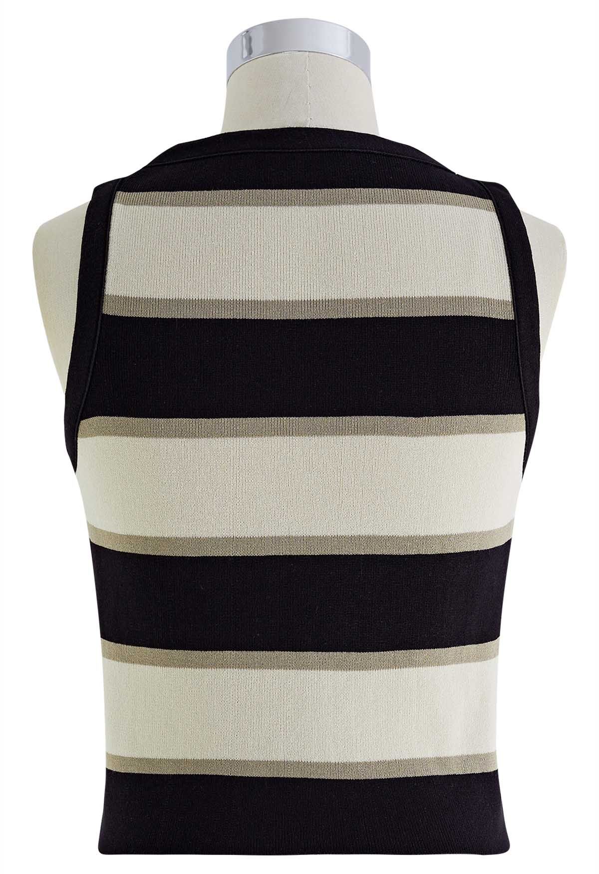 Black Striped Knit Tank Top