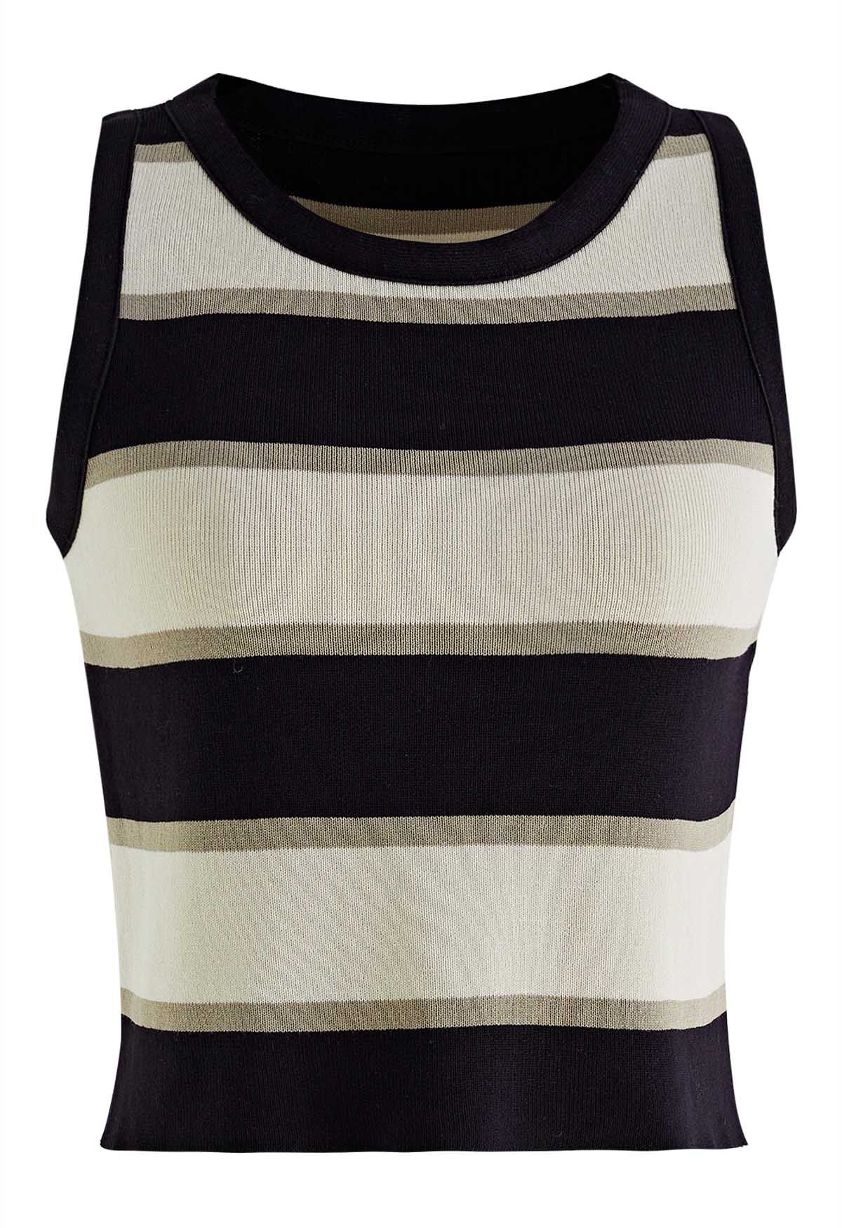 Black Striped Knit Tank Top