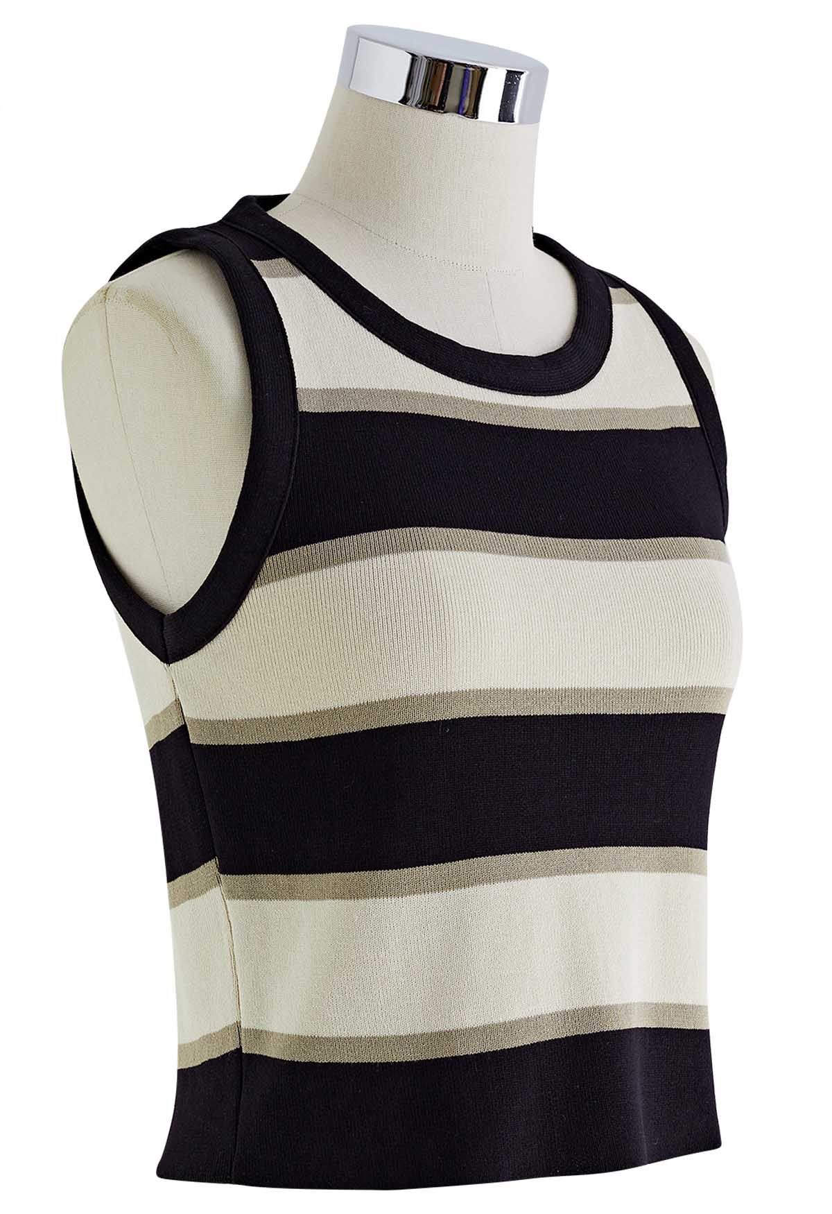 Black Striped Knit Tank Top