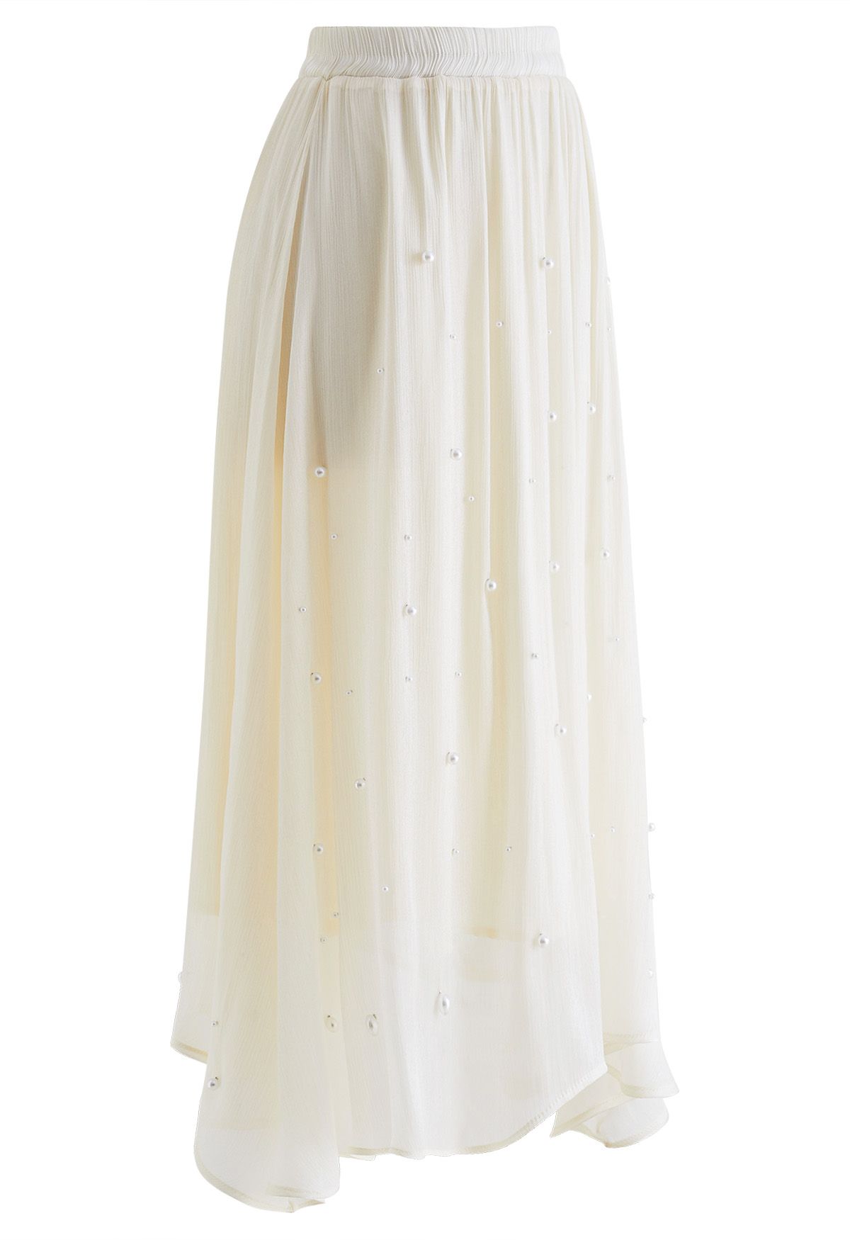 Irregular Pearl Shimmer Chiffon Skirt in Cream