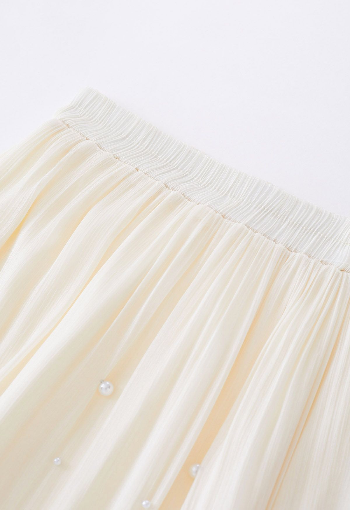 Irregular Pearl Shimmer Chiffon Skirt in Cream
