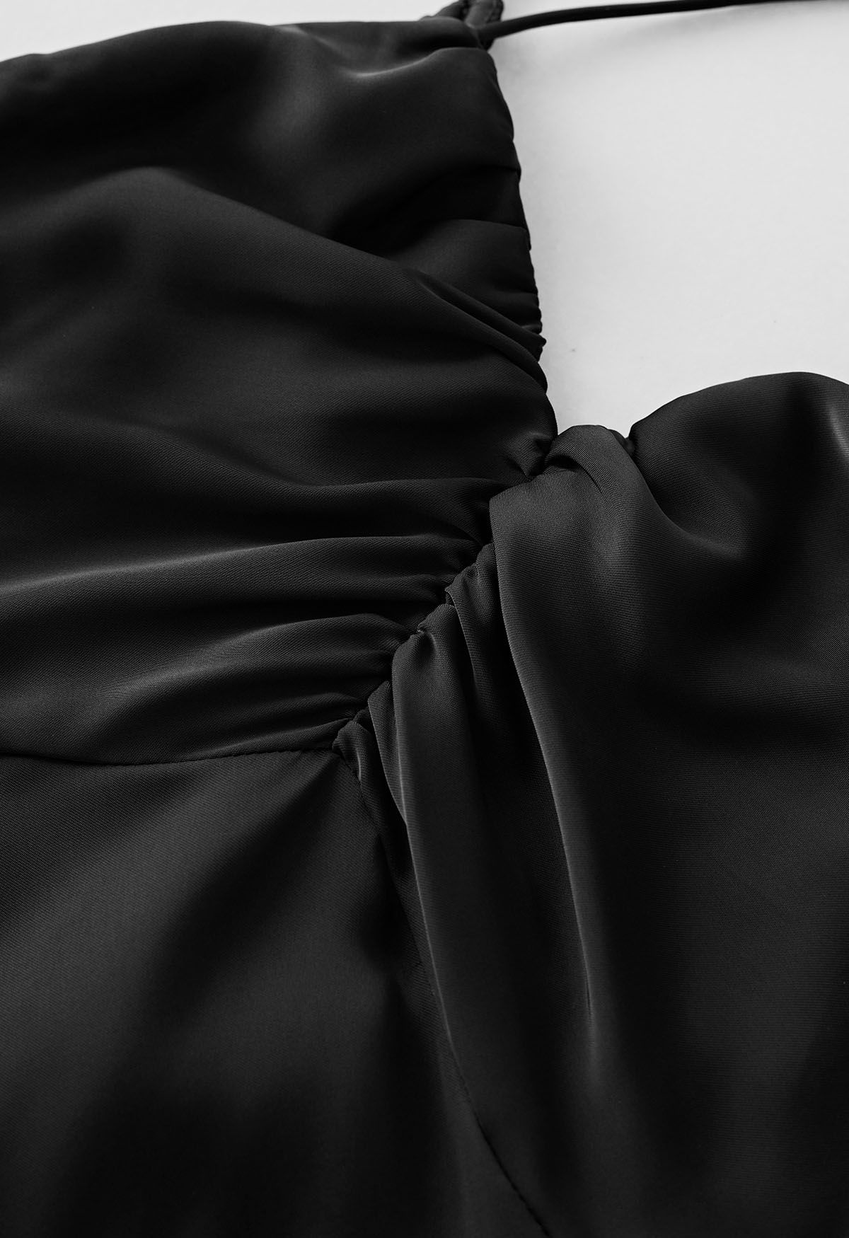 Crisscross Lace-Up Back Satin Dress in Black