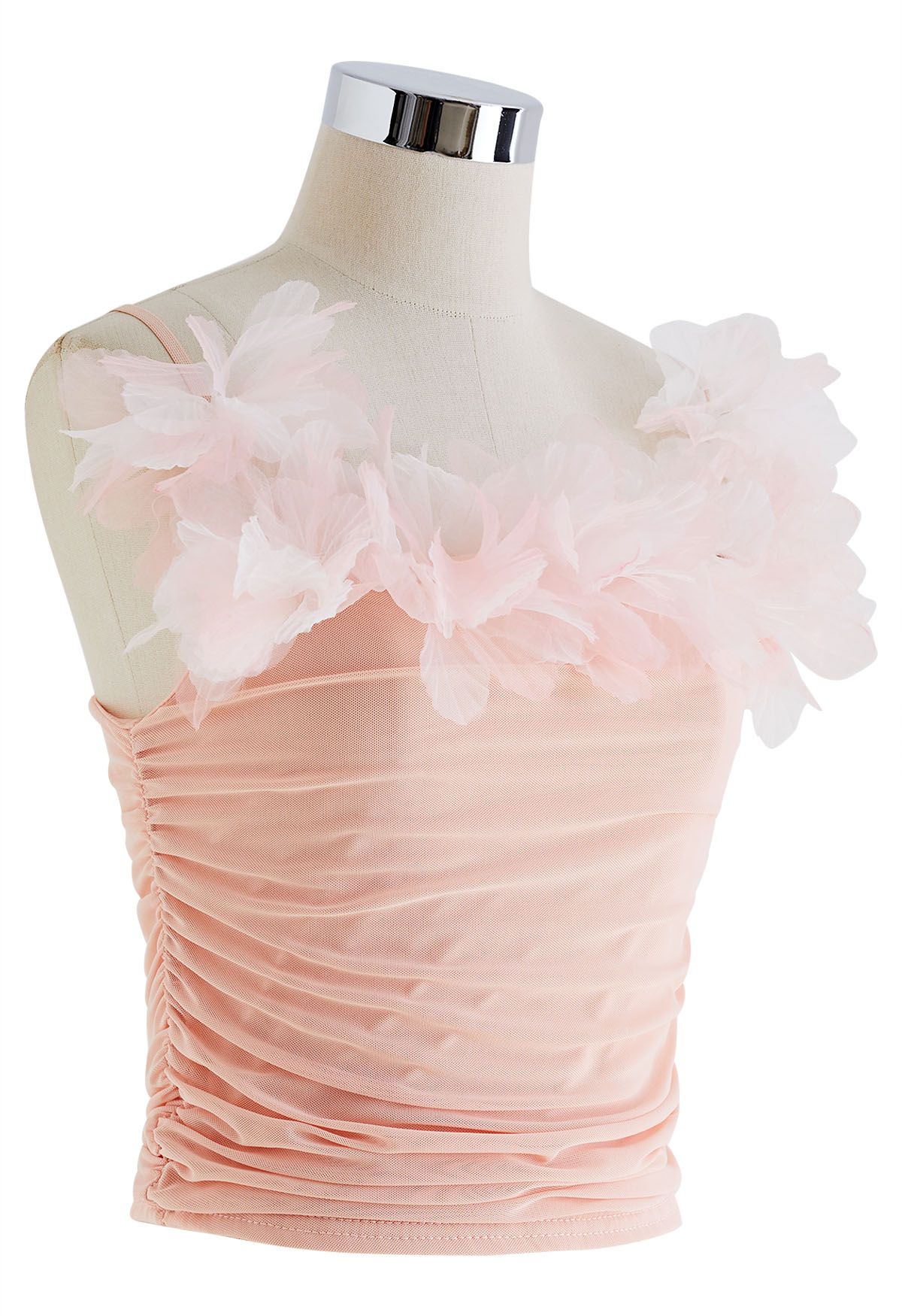 3D Petal Ruched Soft Mesh Cami Top in Pink