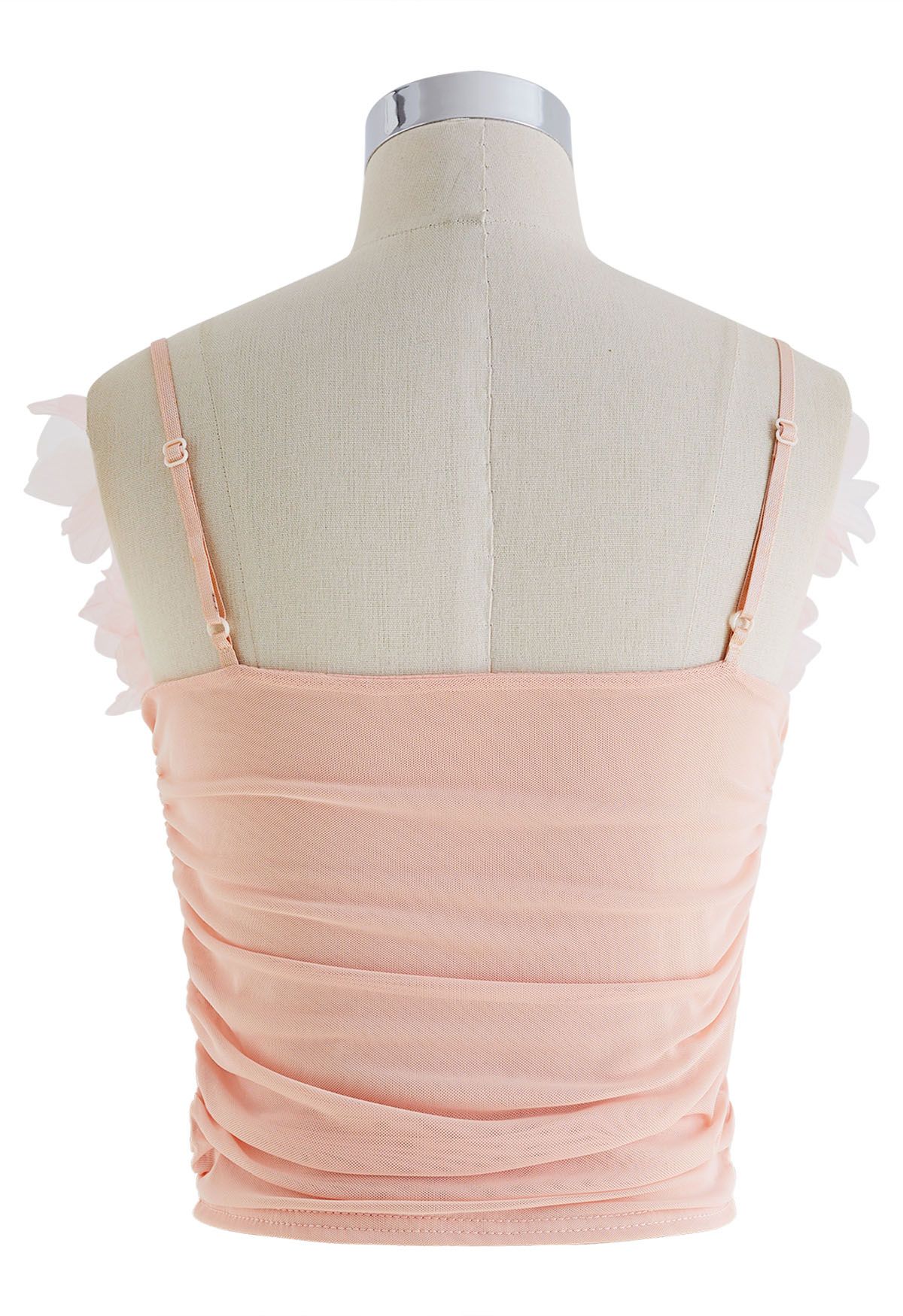 3D Petal Ruched Soft Mesh Cami Top in Pink