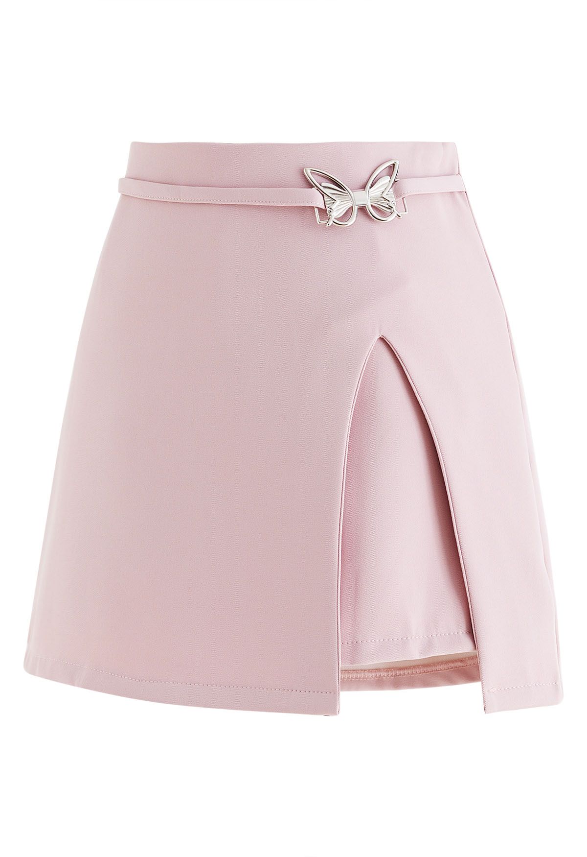 Metal Butterfly Decorated Slit Mini Bud Skorts in Pink