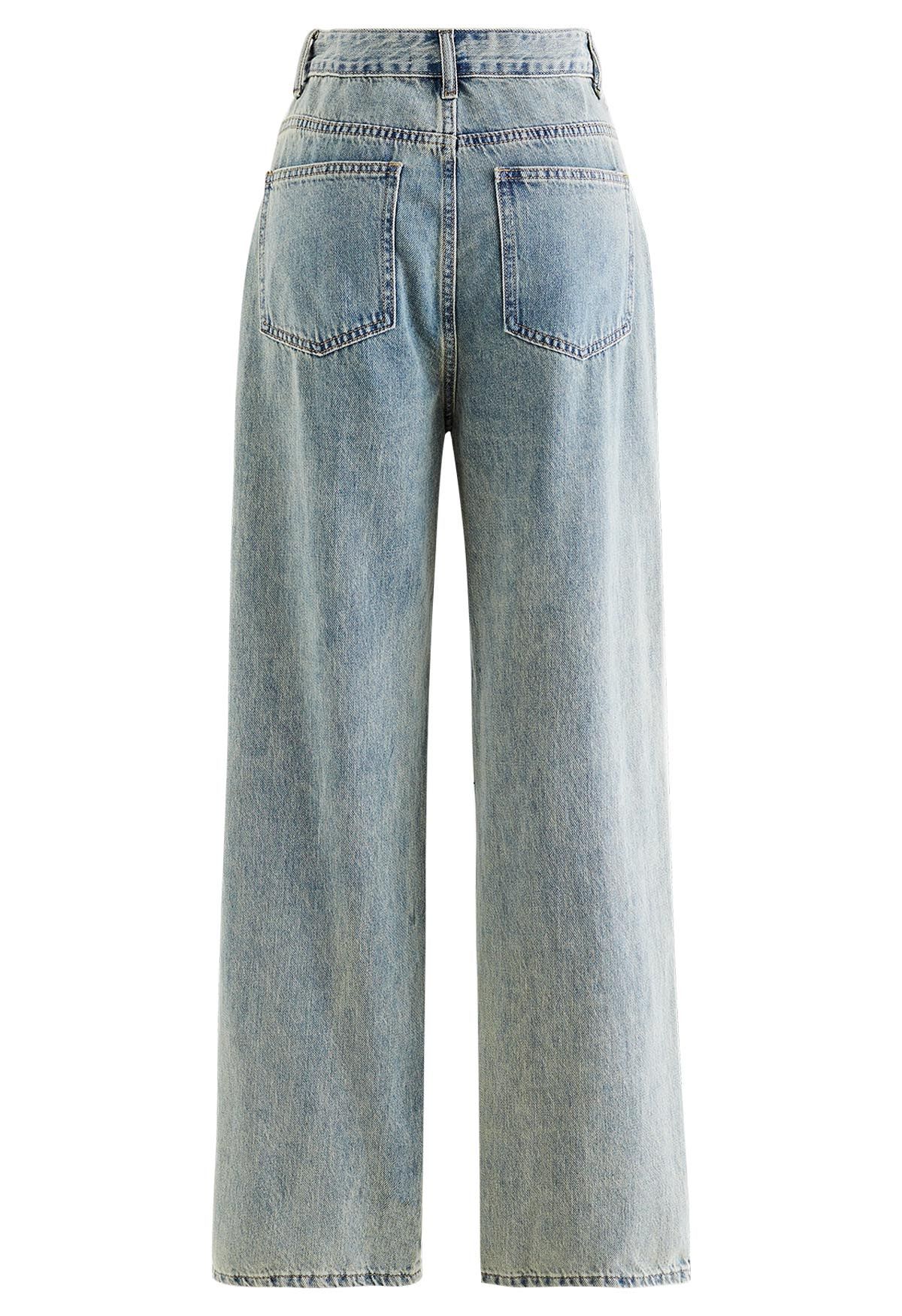 Unique Cutout Pocket Straight-Leg Jeans