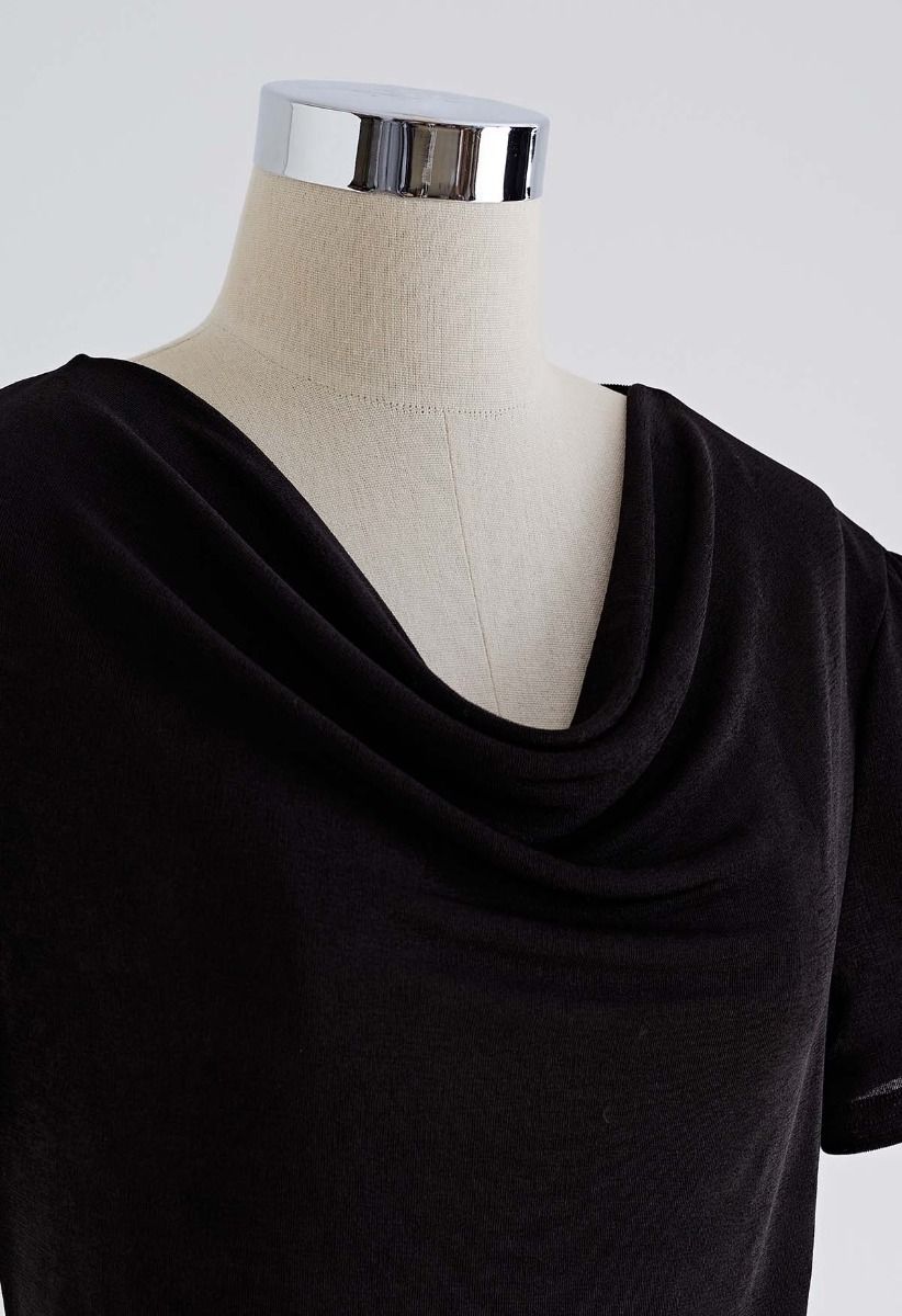 Cowl Neck Ruched Waist Top in Black