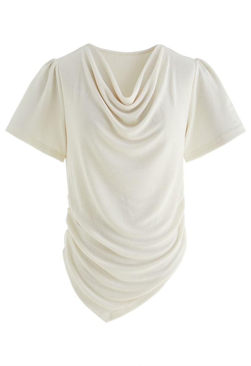 Cowl Neck Ruched Waist Top in Ivory