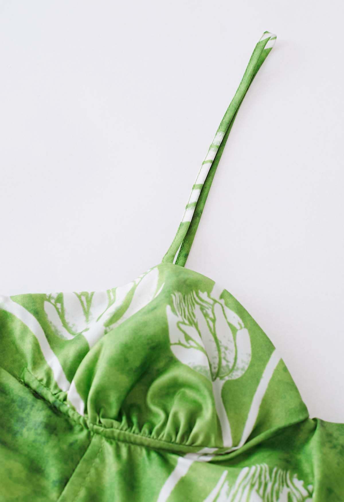 Green Twin Flower Buds Printed Cami Dress