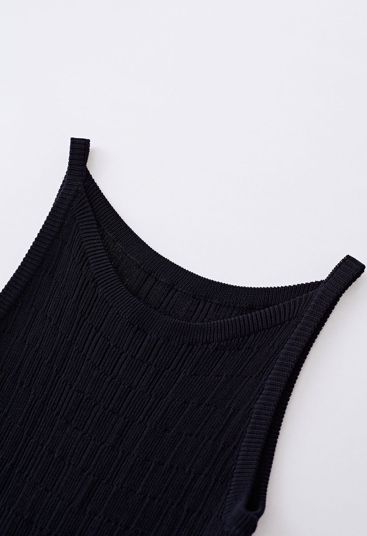 Solid Color Textured Knit Cami Dress in Black