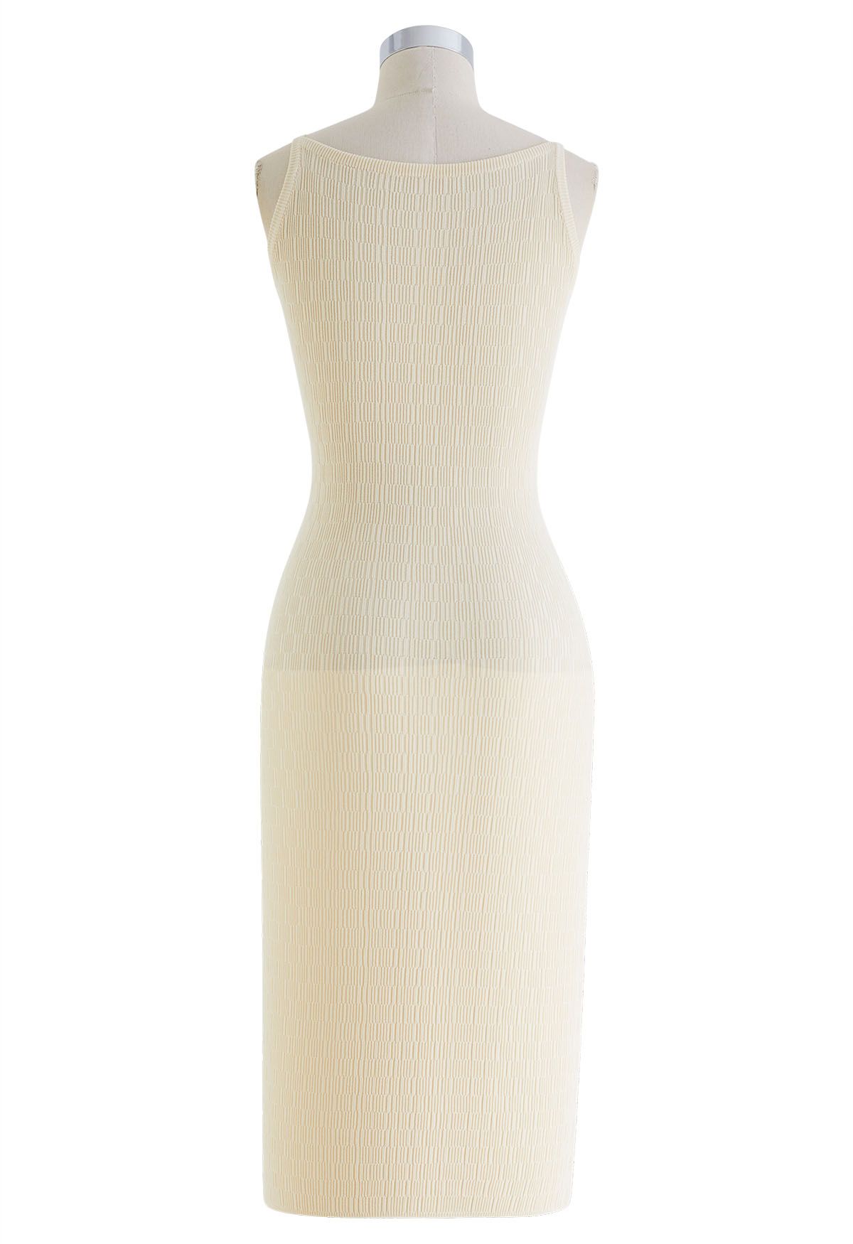 Solid Color Textured Knit Cami Dress in Cream