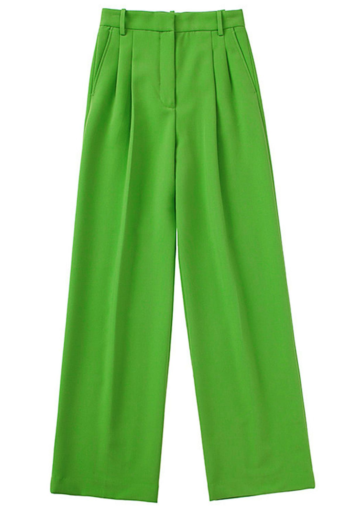 Grass Green Pleated Detail Straight-Leg Pants