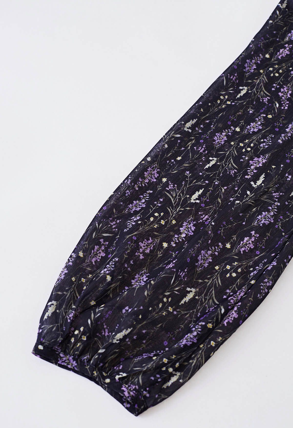 V-Neck Floral Tie Waist Chiffon Dress in Black