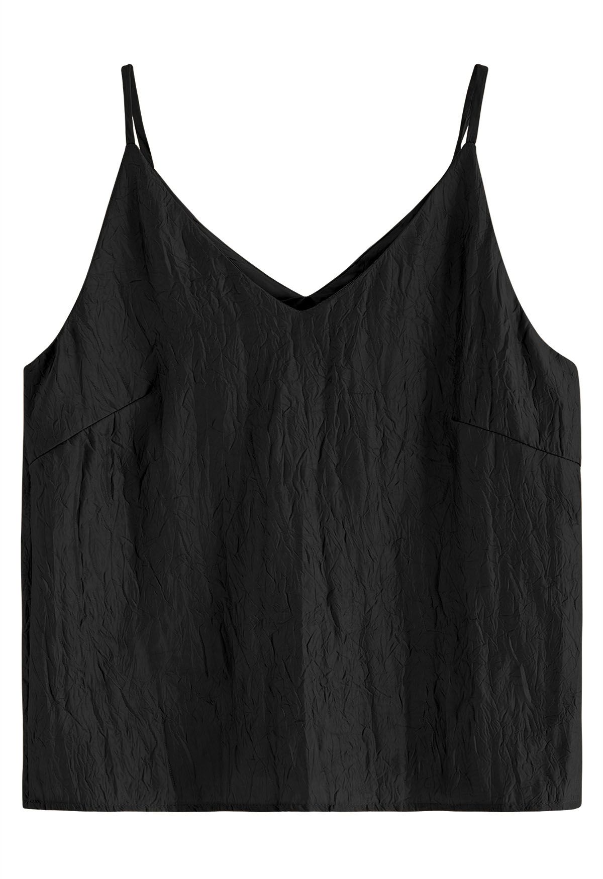Embossed Texture V-Neck Cami Top in Black