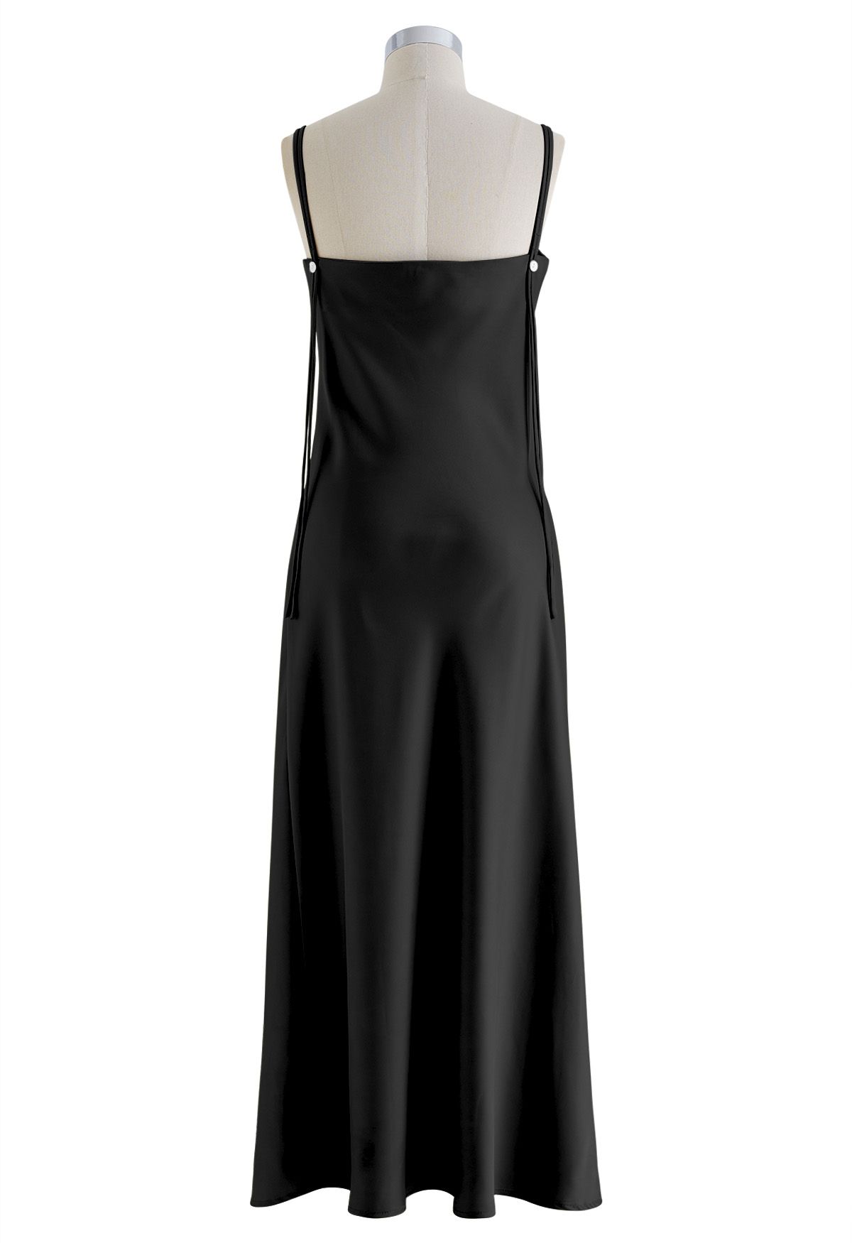 Double Straps Satin Cami Dress in Black