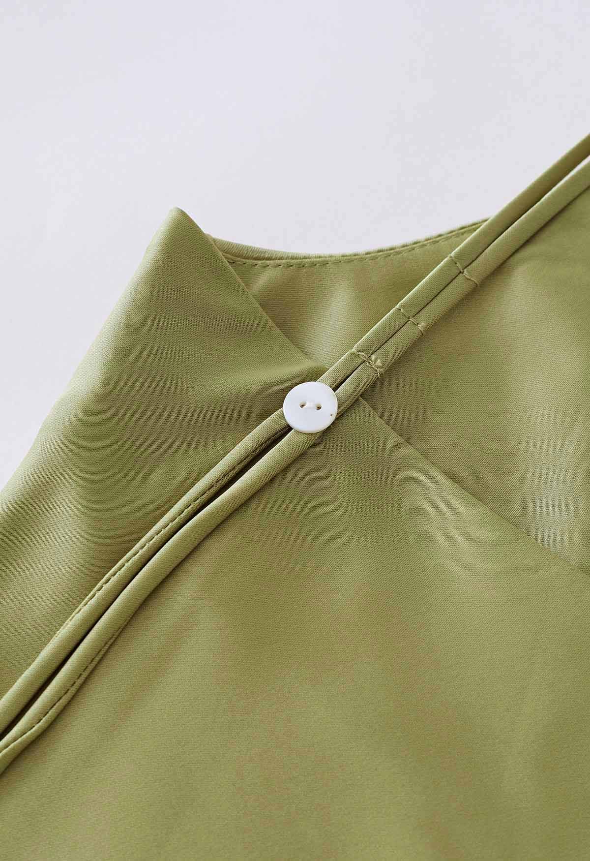 Double Straps Satin Cami Dress in Lime