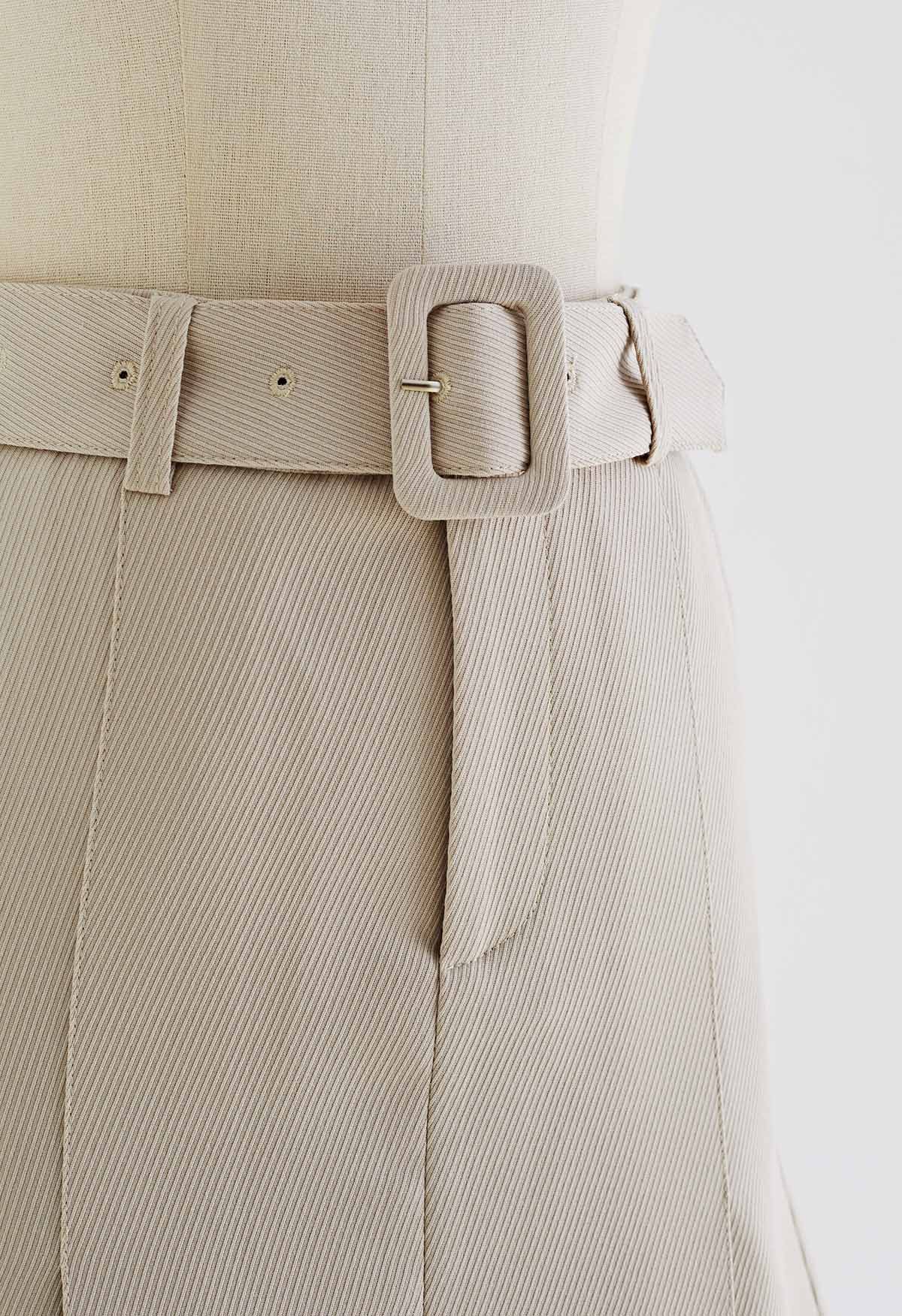Functional Pockets Textured Belted Skorts