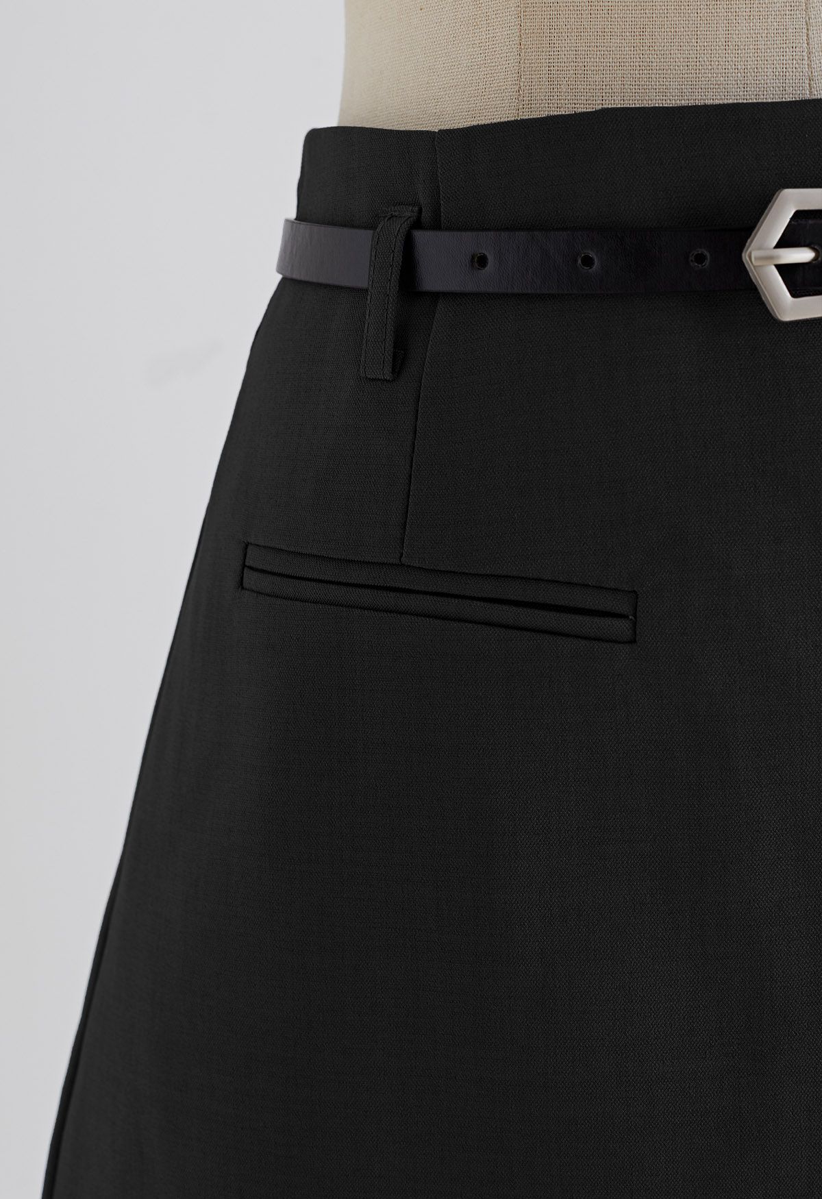Irregular Cut Line Flap Belted Skorts in Black