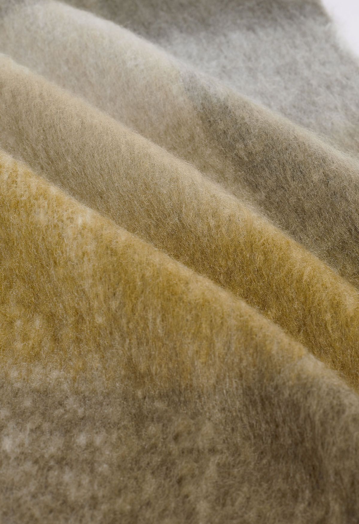 Fuzzy Mohair Mustard Check Pattern Scarf