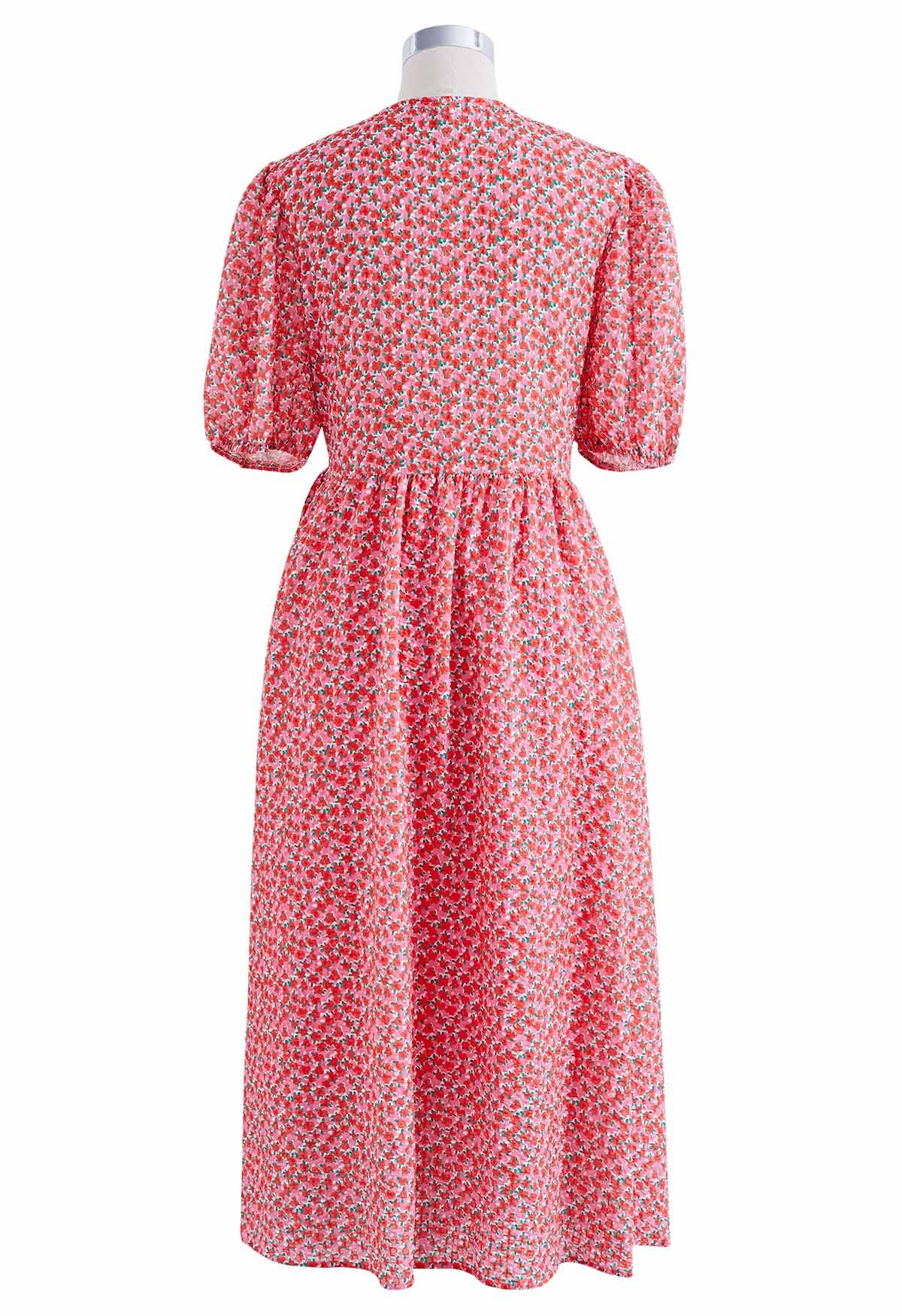 Adorable Floret Printed Wrap Midi Dress