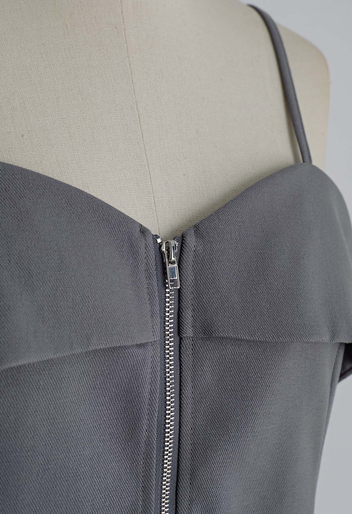 Exposed Zipper Cami Top in Grey