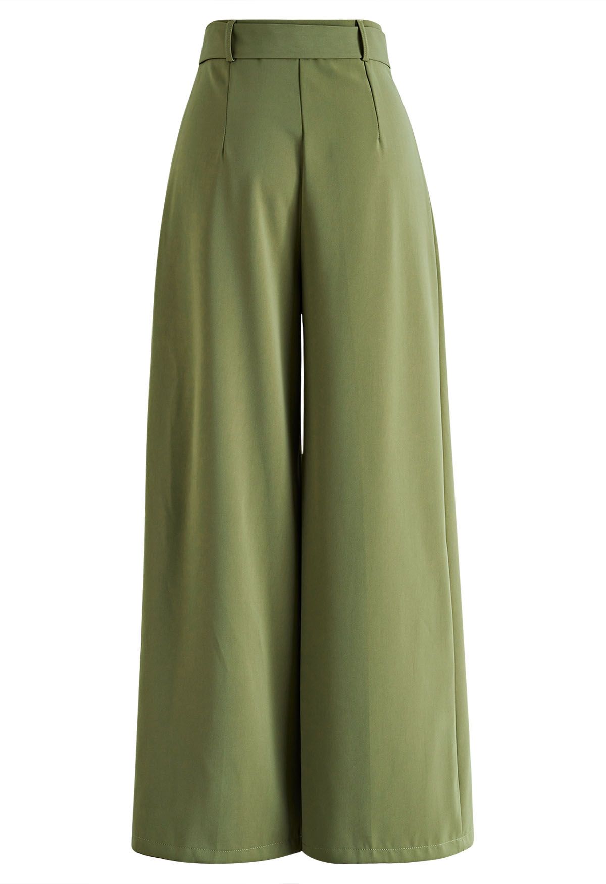 Side-Zip Belted Straight-Leg Pants in Lime