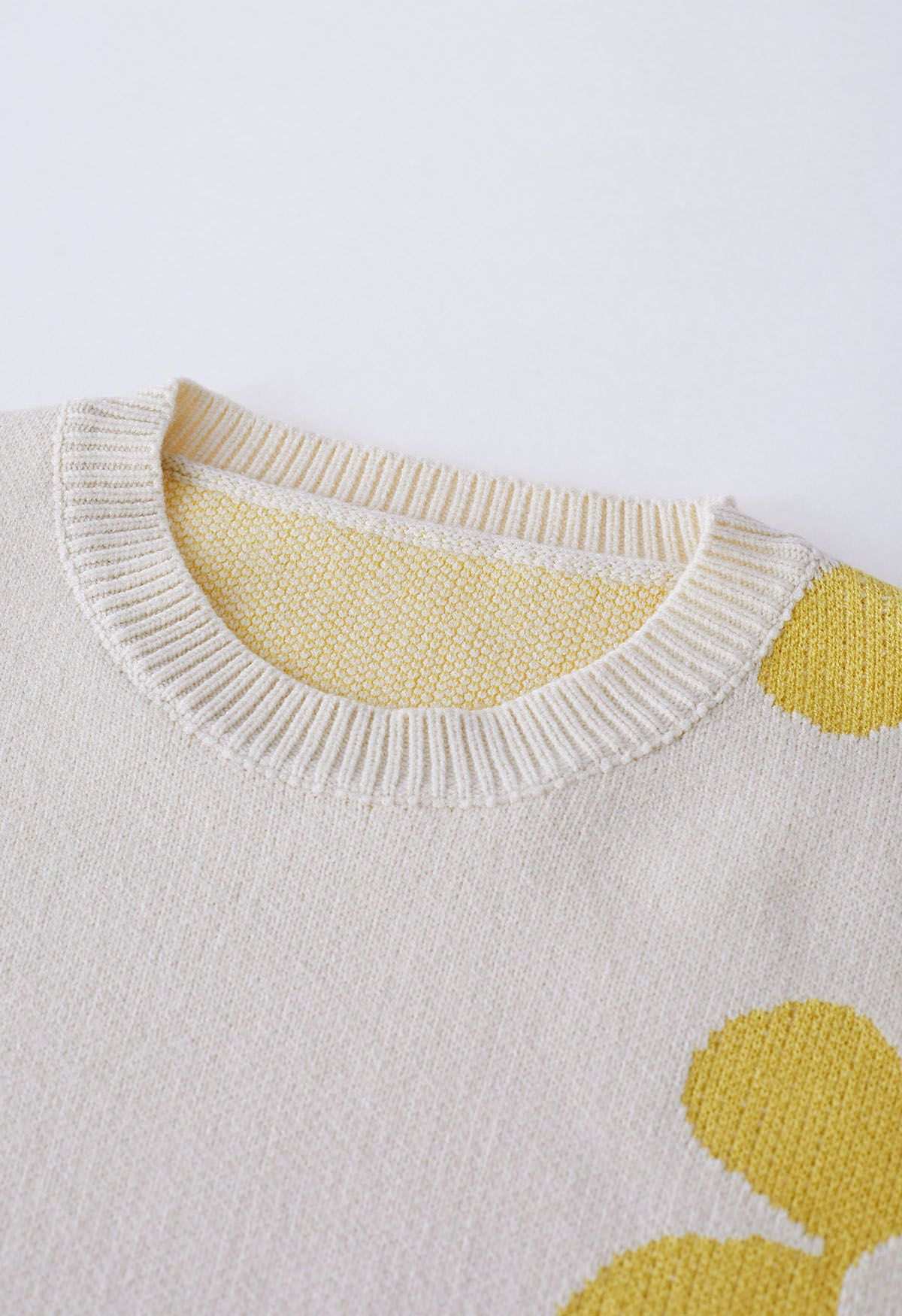 Cuteness Flowers Boxy Round Neck Knit Sweater in Cream