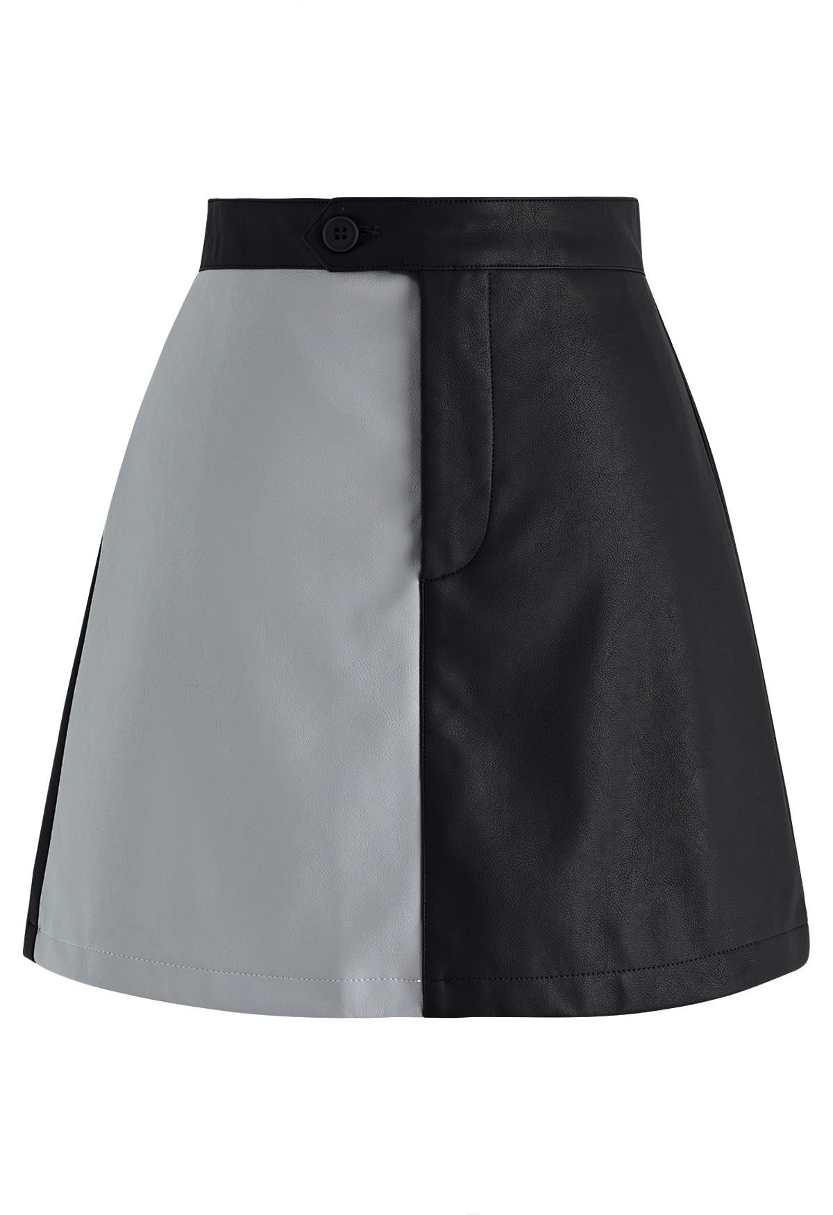Two-Tone Faux Leather Mini Bud Skirt in Black