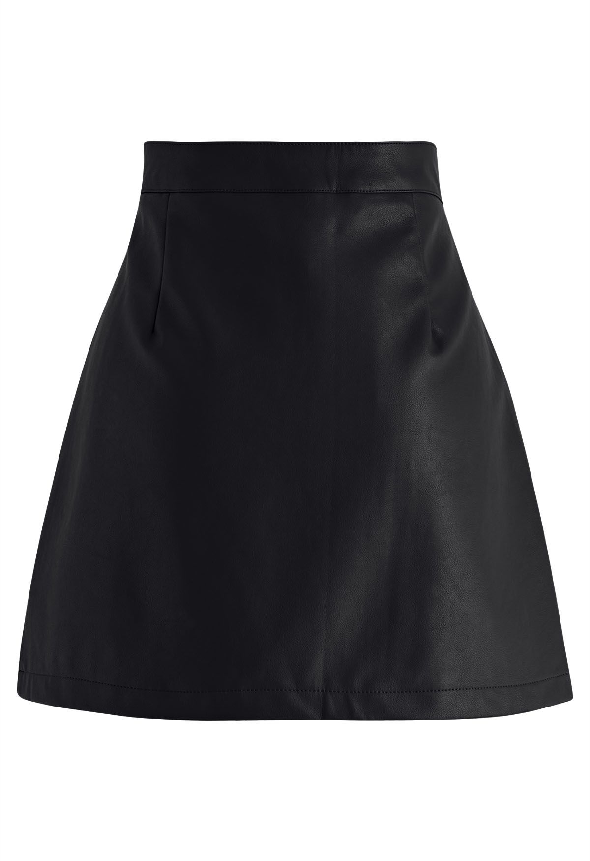 Two-Tone Faux Leather Mini Bud Skirt in Black