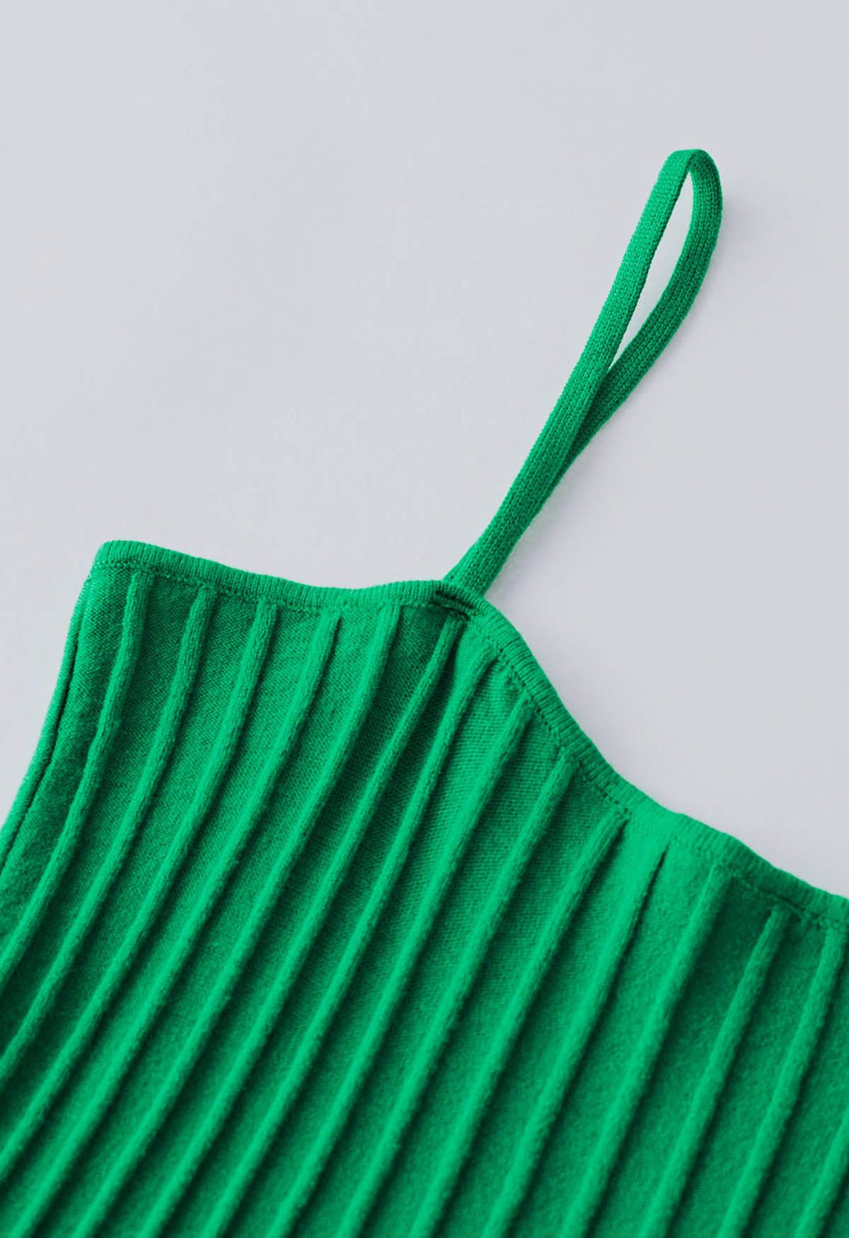 Solid Pleated Knit Cami Dress in Green
