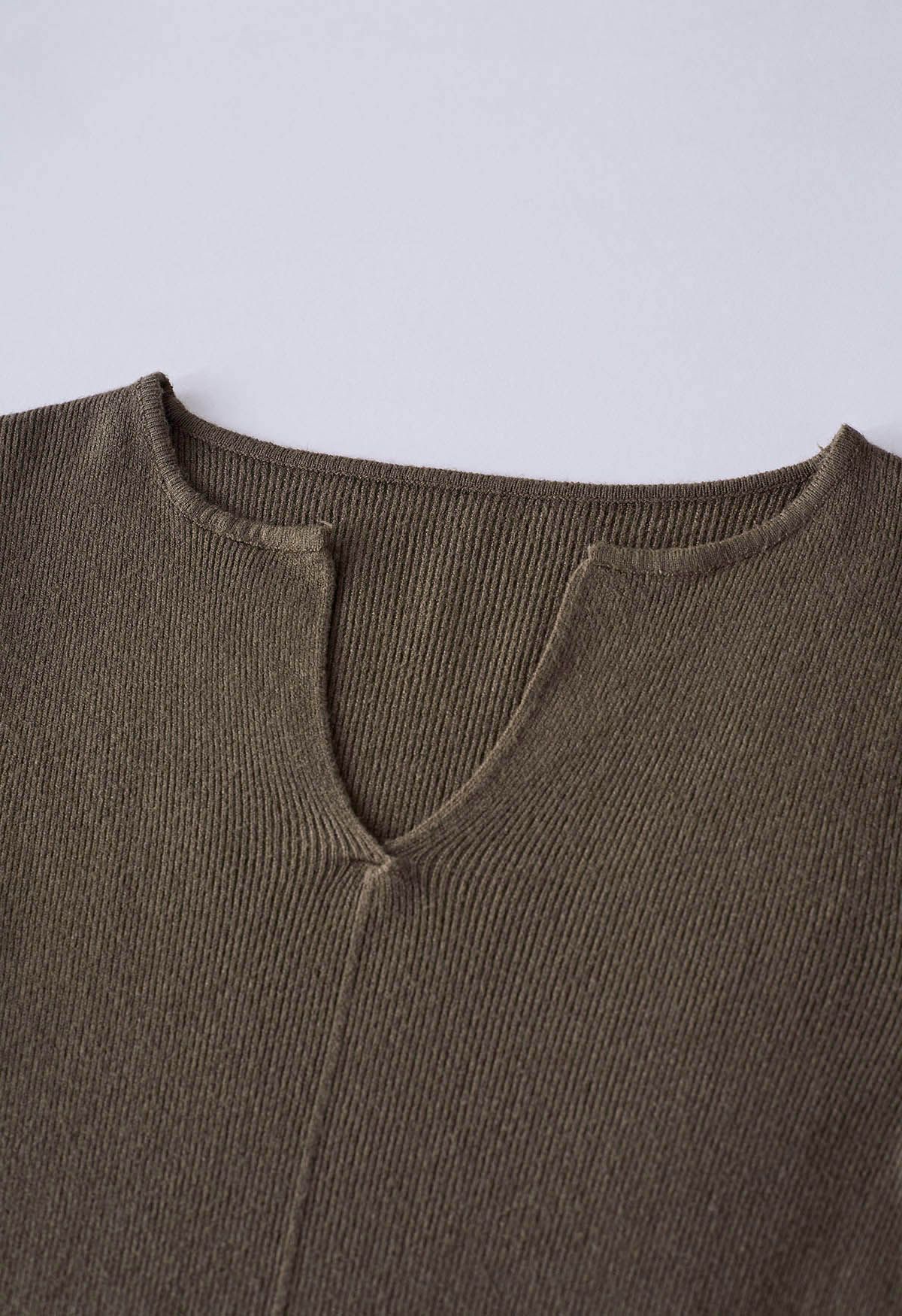 Notch Neckline Fitted Knit Top in Taupe