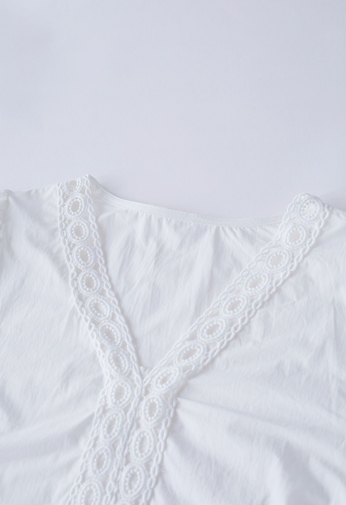 Cutwork Panelled Puff Sleeves Top in White