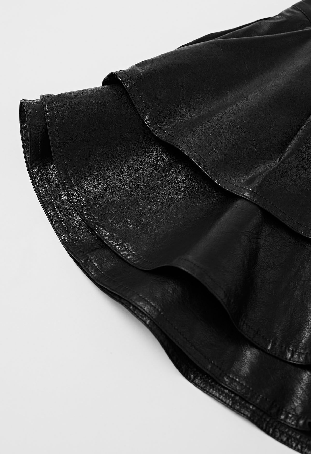Faux Leather Tiered Ruffle Skorts in Black