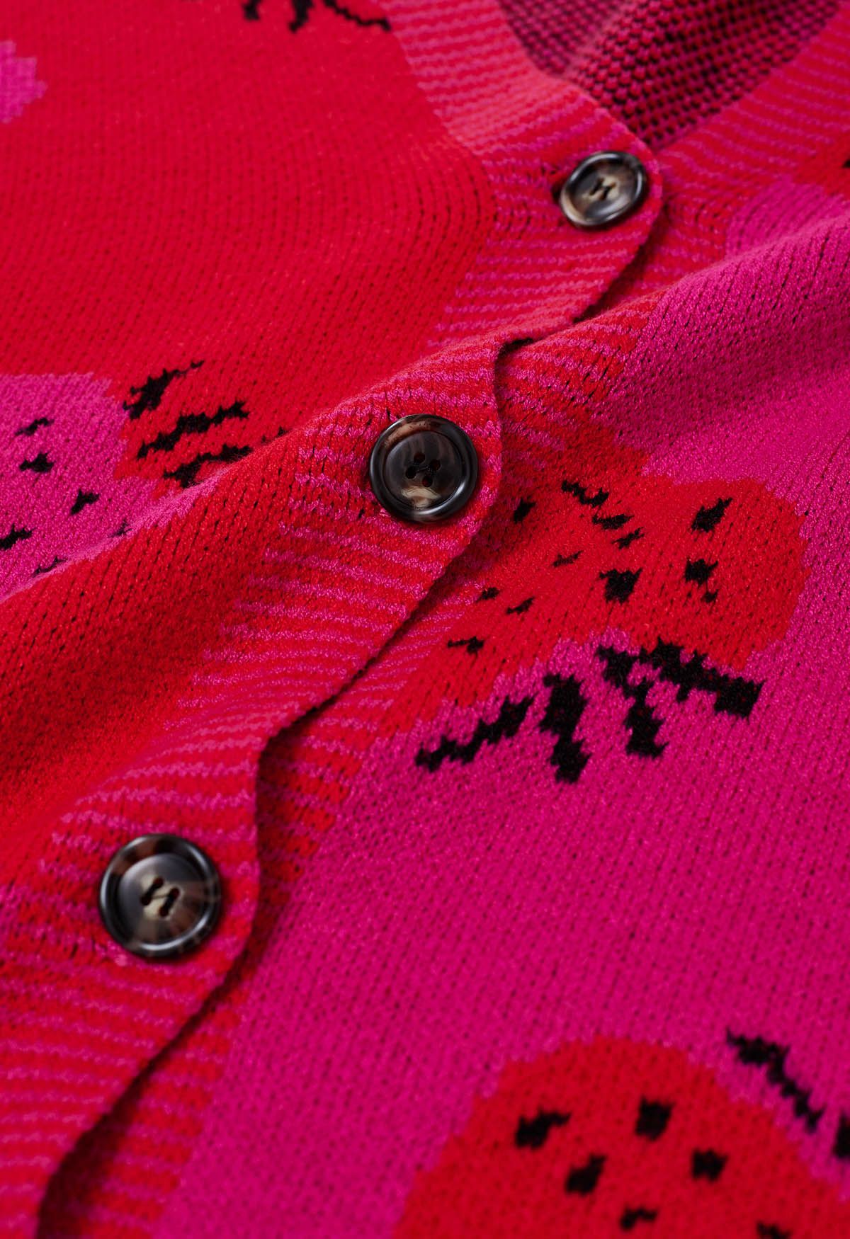 Two-Tone Strawberry Button Down Cardigan in Hot Pink