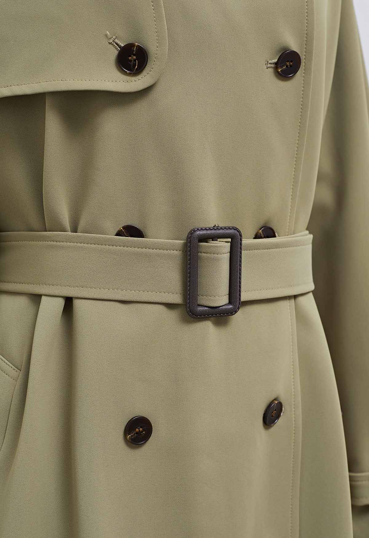 Tailored Double-Breasted Belted Trench Coat in Khaki