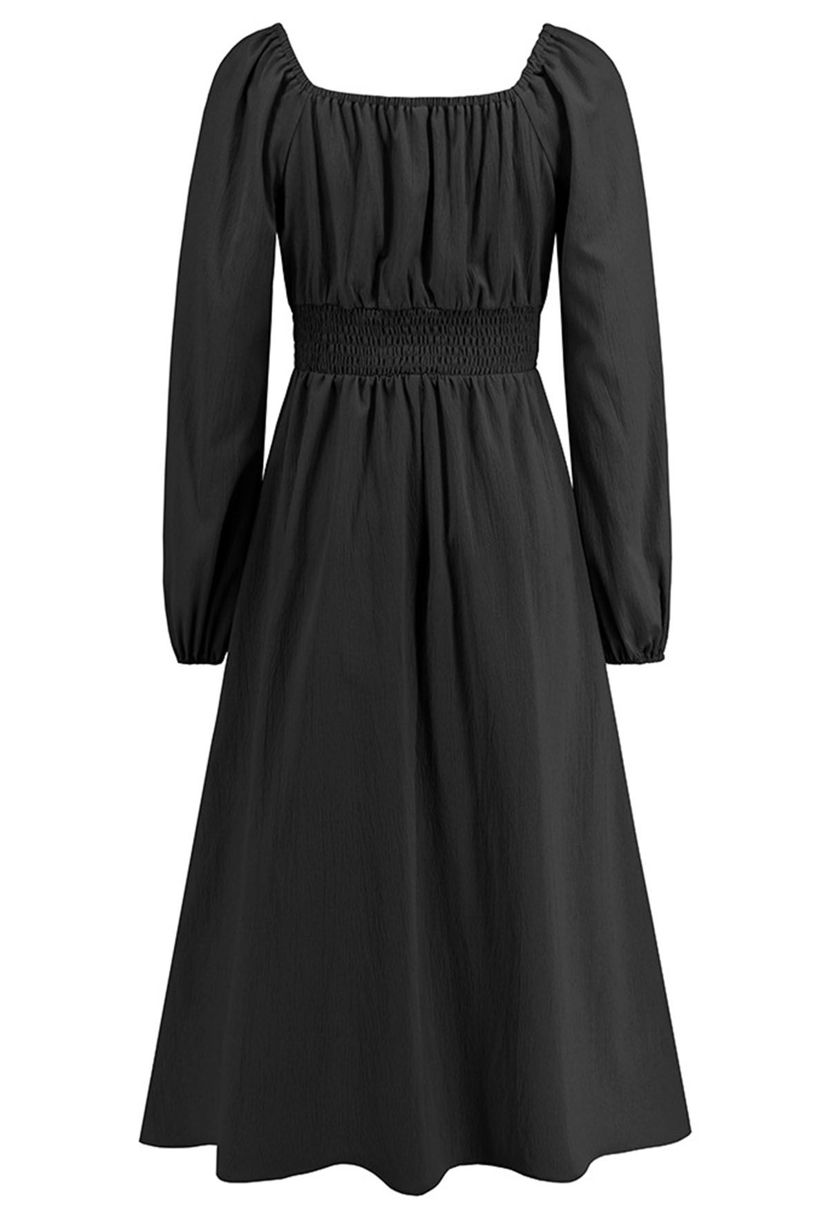 Sweetheart Neck Tie Front Midi Dress in Black