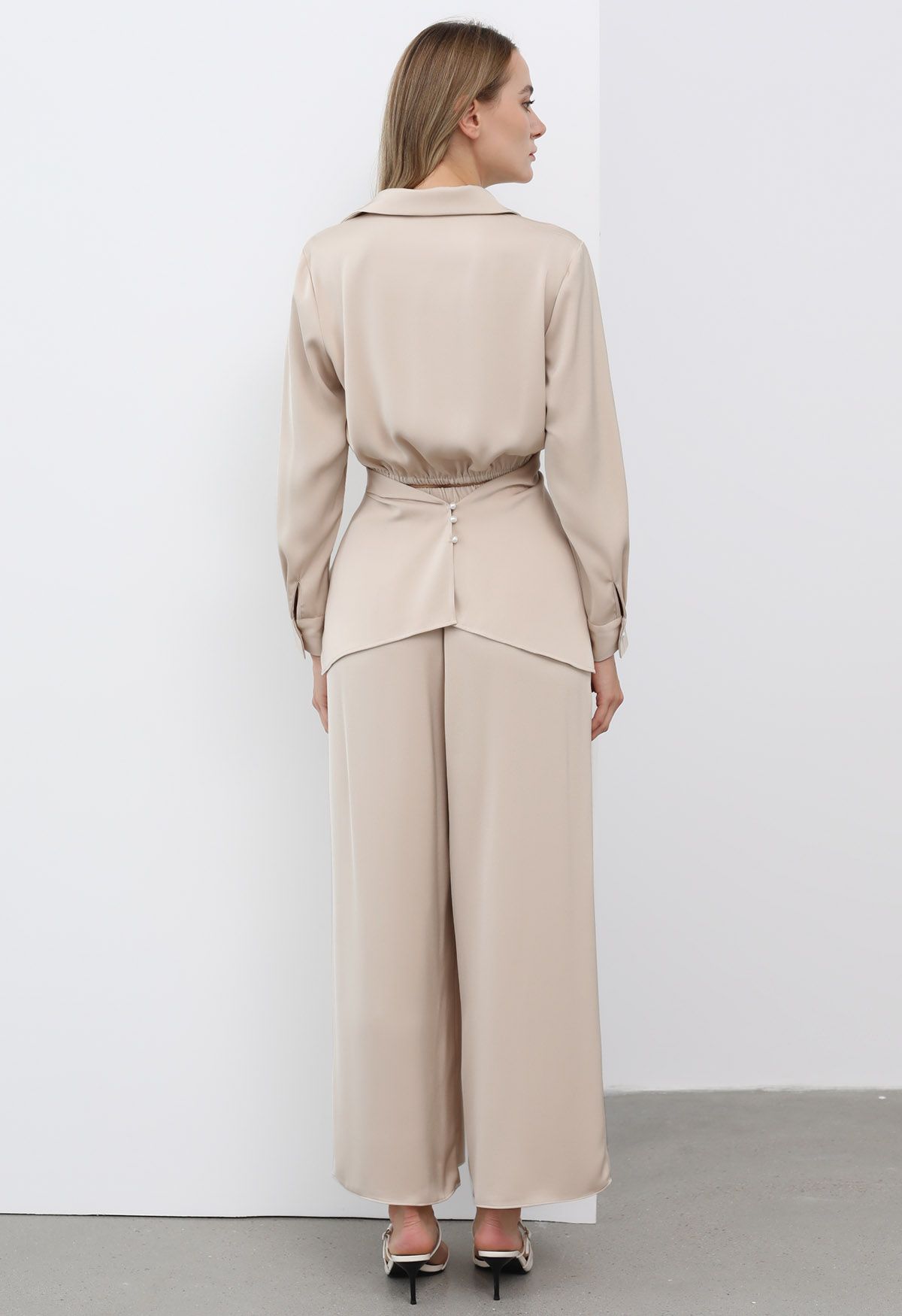 Fanciful Pleats Wide-Leg Pants in Champagne