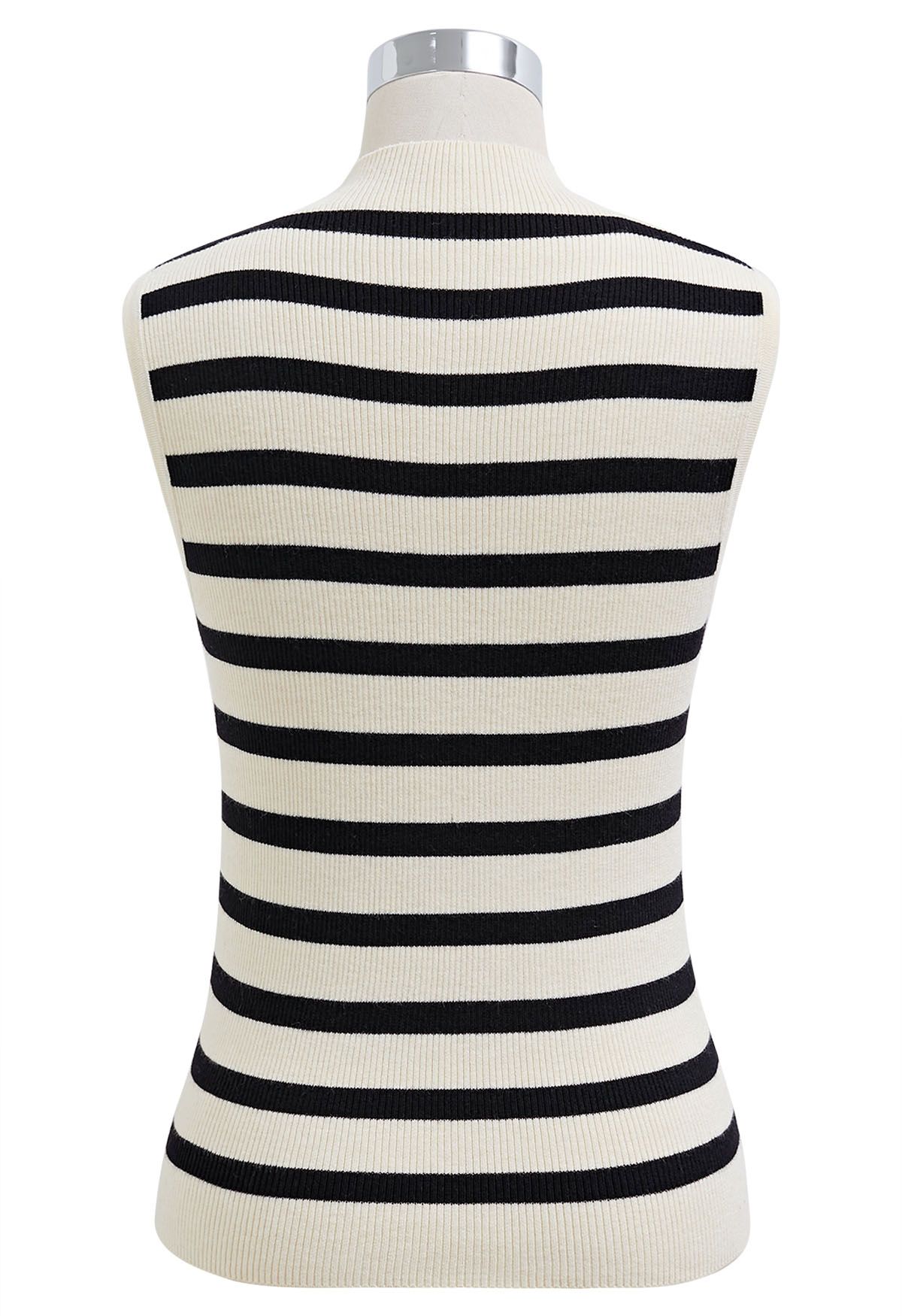 Contrast Stripe Sleeveless Knit Top in Ivory