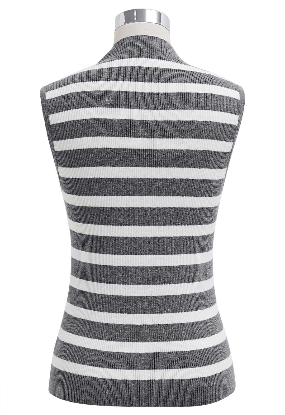 Contrast Stripe Sleeveless Knit Top in Grey