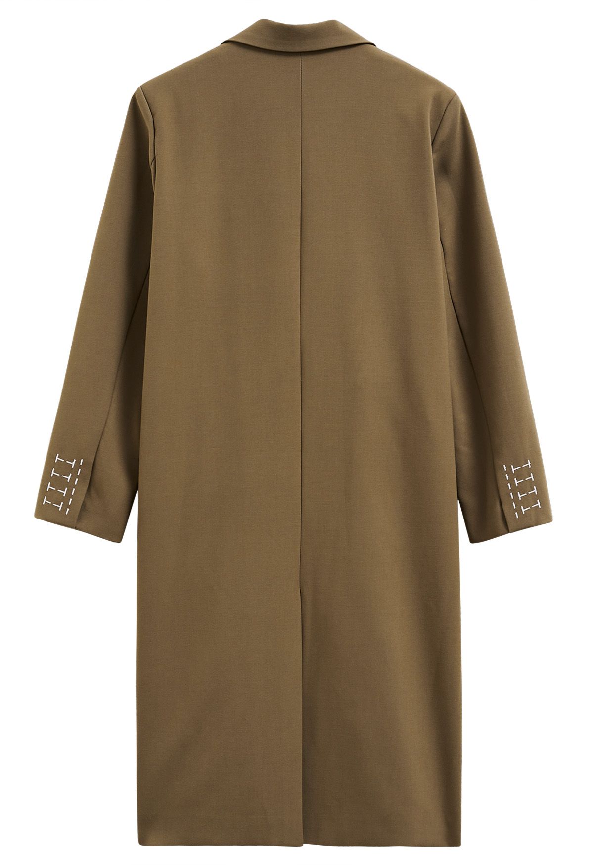 Trendy Double-Breasted Belted Longline Coat in Brown