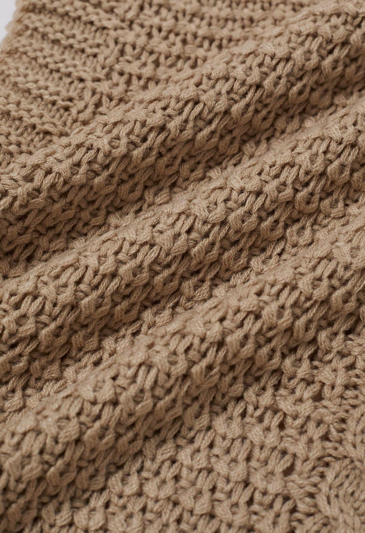 Turtleneck Cable Knit Poncho in Light Tan