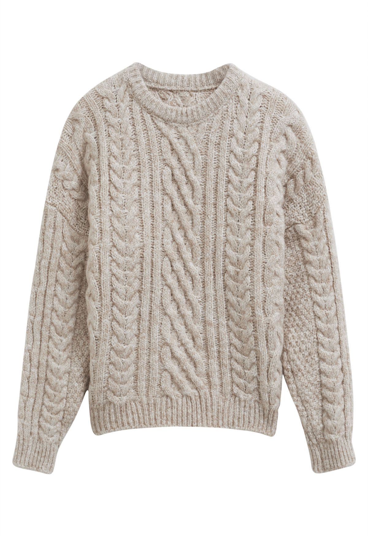 Back To Cozy Cable Knit Sweater in Oatmeal