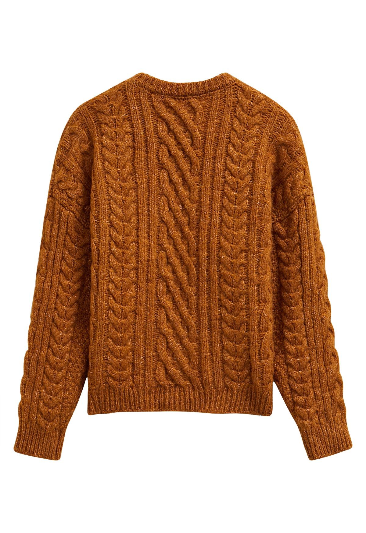 Back To Cozy Cable Knit Sweater in Pumpkin