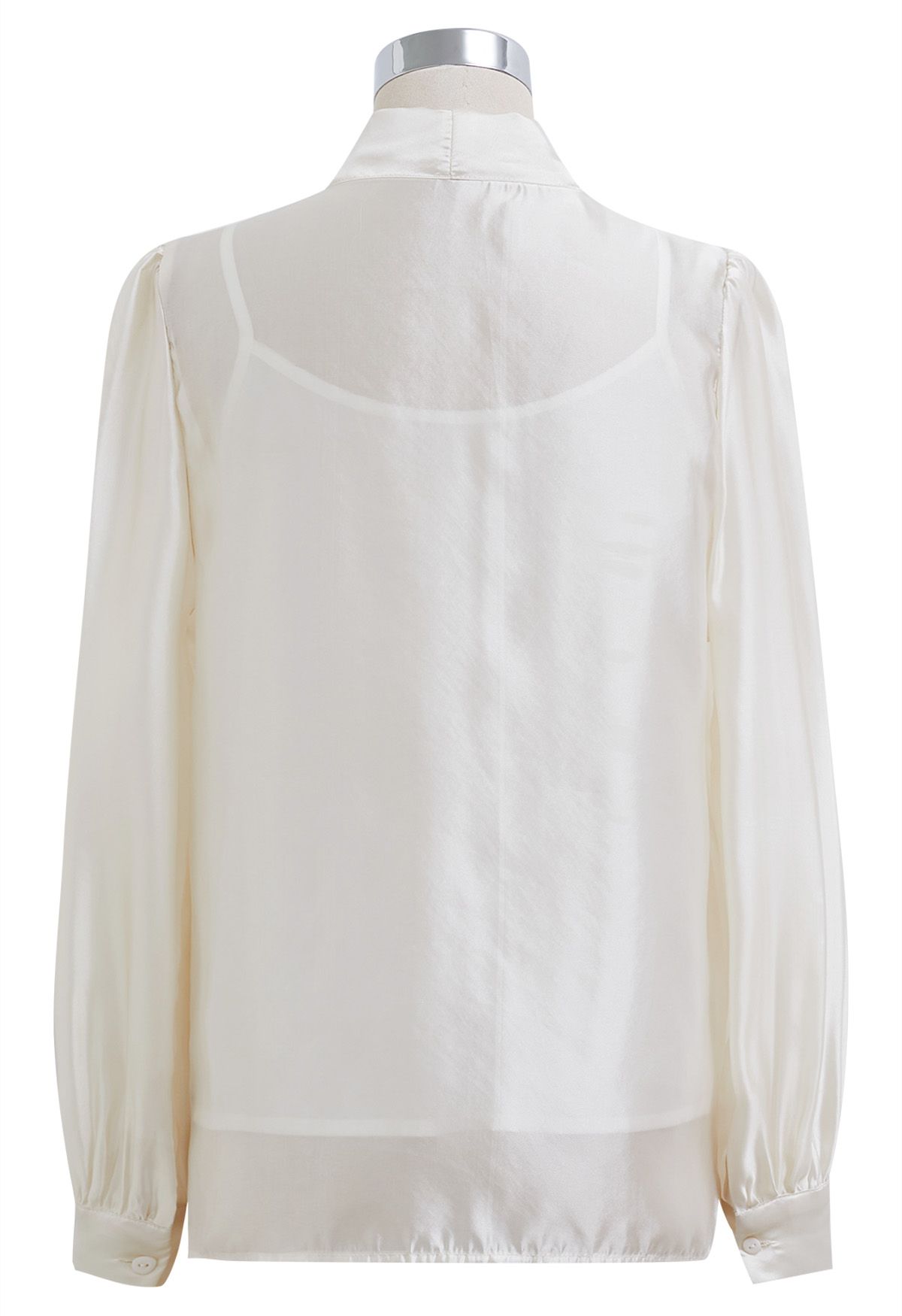 Elegant Bowknot Puff Sleeves Sheer Shirt in Cream