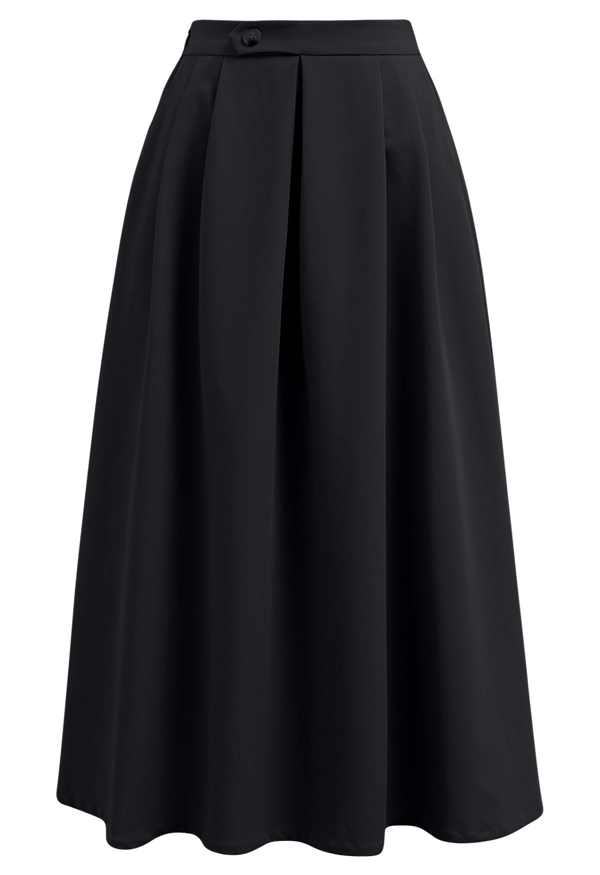 Button Decorated Pleated A-Line Skirt in Black