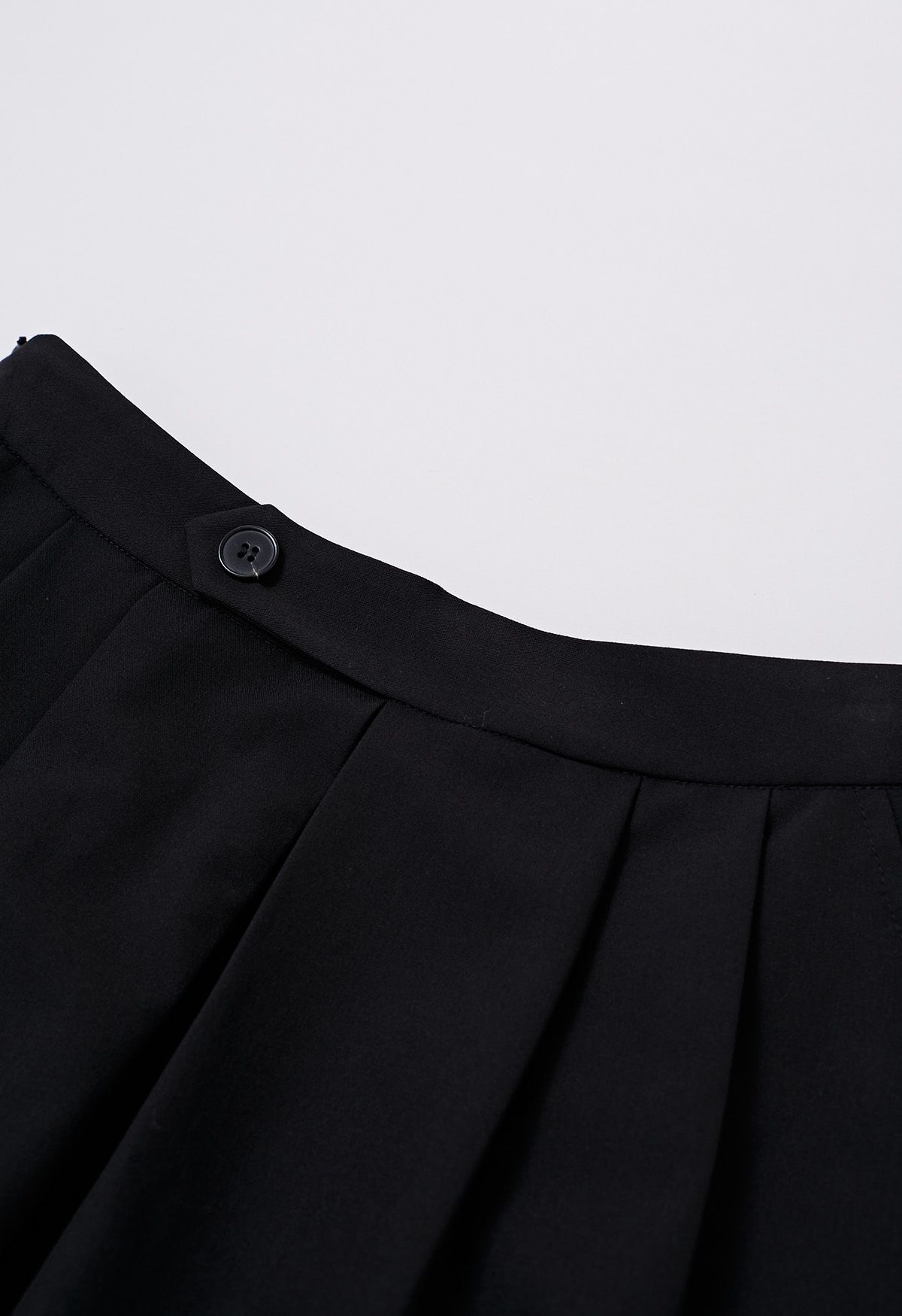 Button Decorated Pleated A-Line Skirt in Black